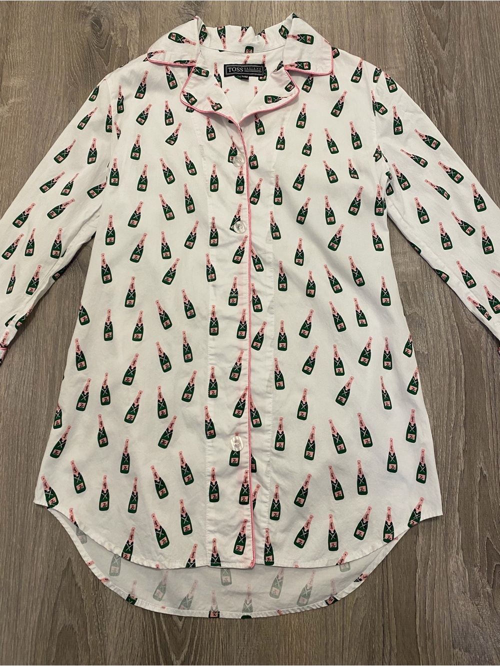 Toss Designs Women's White Champagne Print PJ Pajama Nightshirt Dress Size S/M